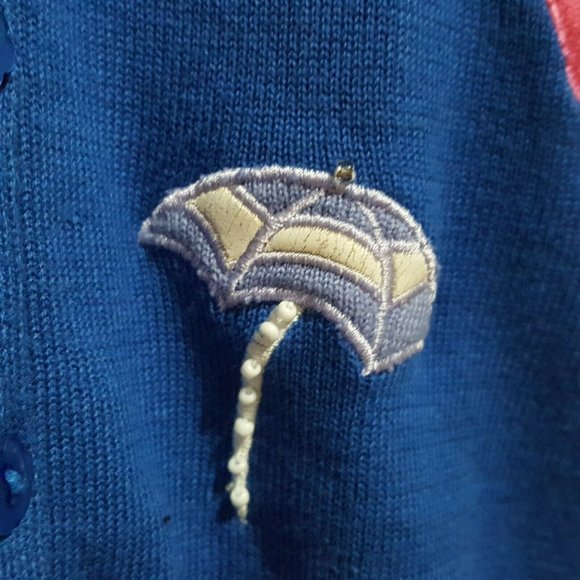 Jack B Quick Women's Cardigan Sweater Large Blue Flamingos Umbrellas Beaded - Picture 8 of 12